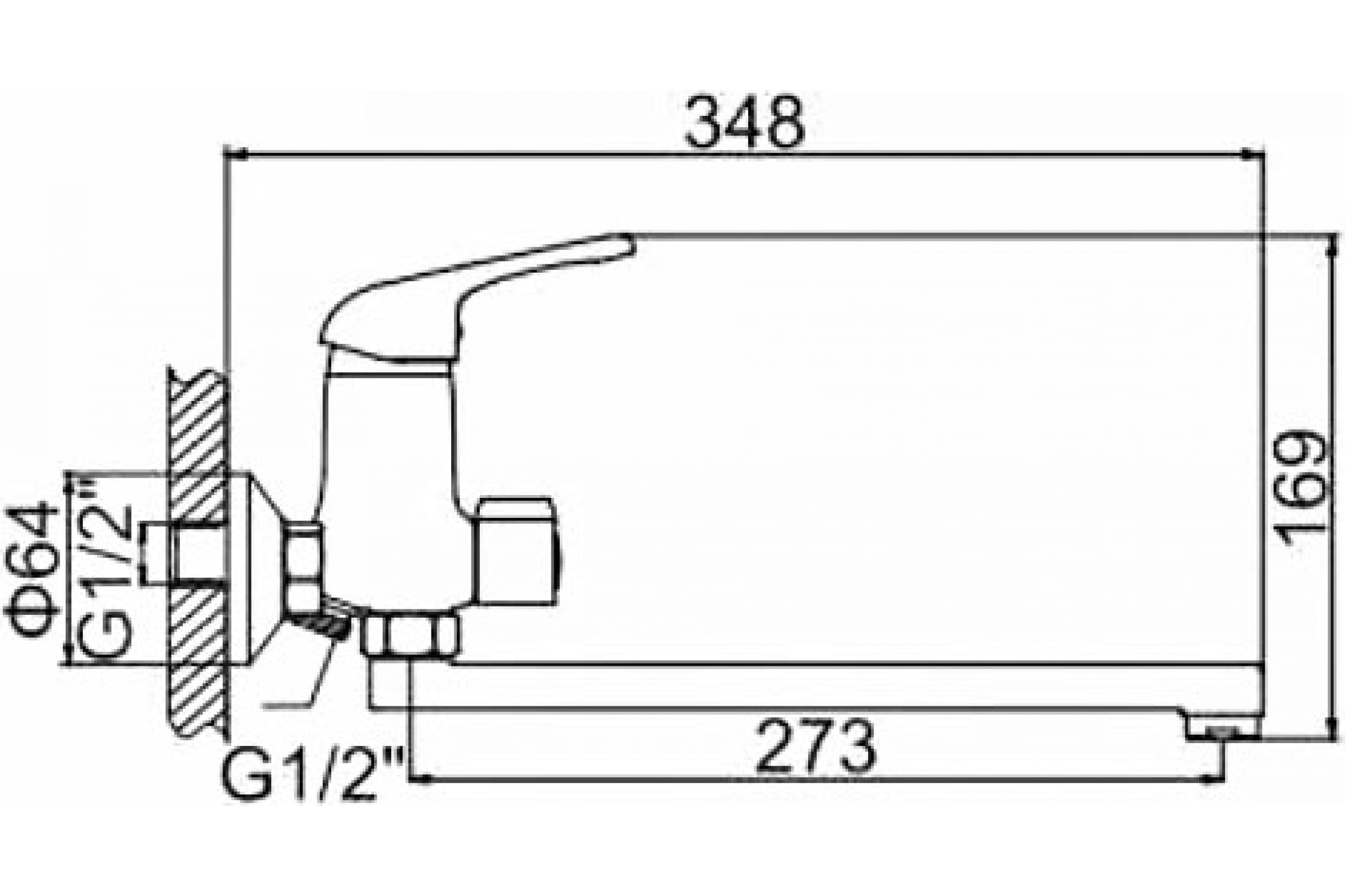 Смеситель ванно-душевой (35мм) одноручн. длин.излив со шлангом и лейкой (Картинка 2)