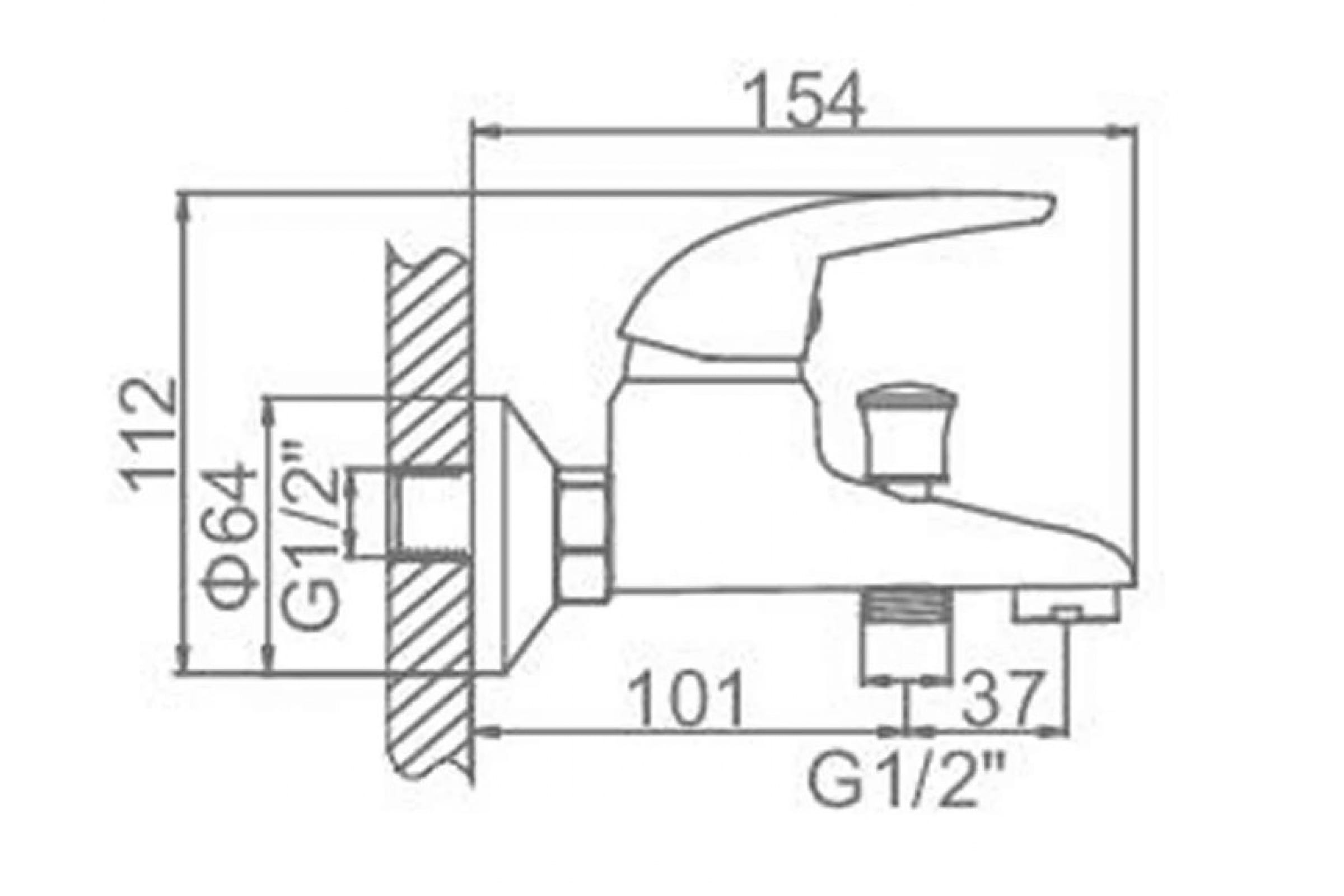 Смеситель ванно-душевой (35мм) одноручн. корот.излив со шлангом и лейкой (Картинка 2)
